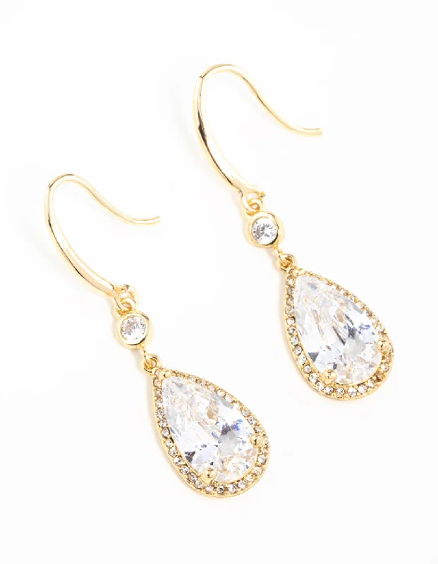 Thick hoop earrings-Gold Plated Pear Cut Cubic Zirconia Drop Earrings