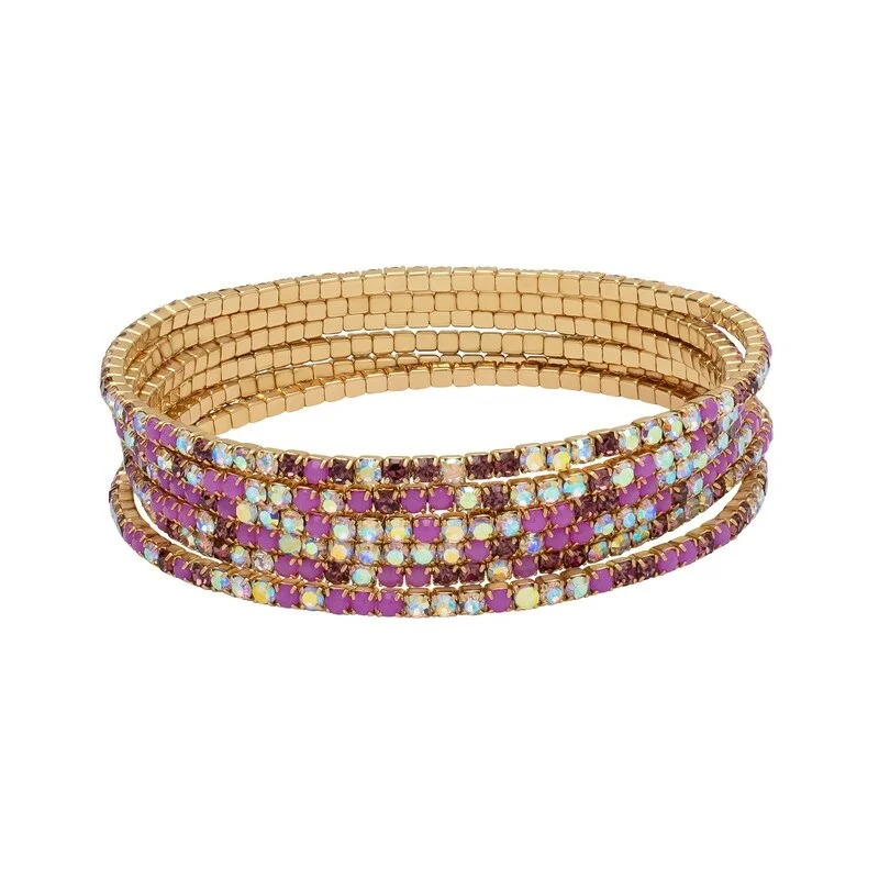 Chunky cuff bangles-Victoria Townsend Gold Plated Multi-color Cubic Zirconia Stretch Bracelets 6pc Set