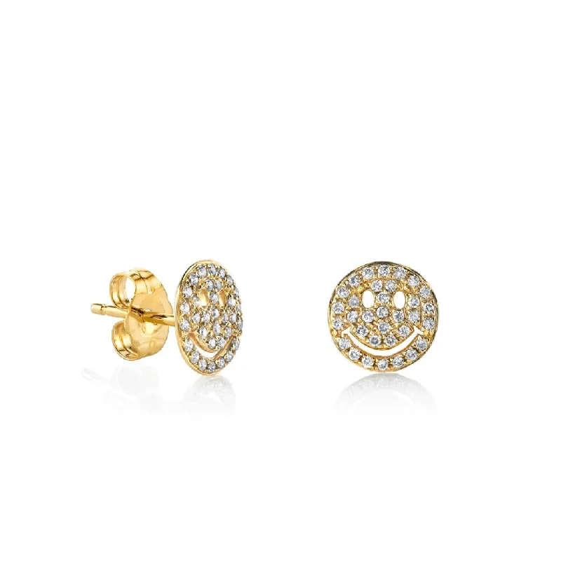 Alloy metal earrings-Smiley Face Diamond Studs