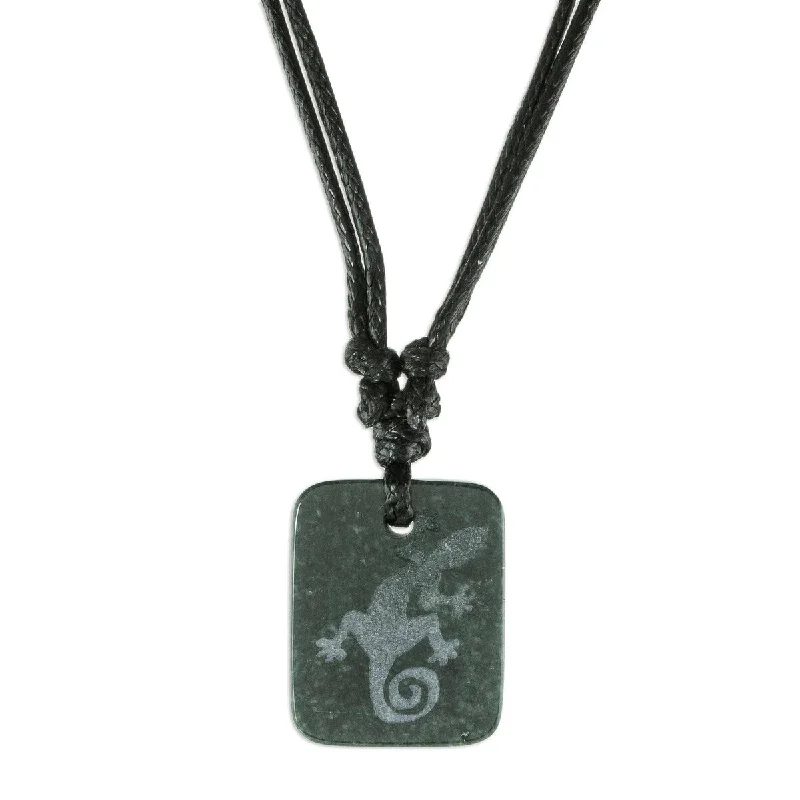 Ripple pattern necklaces-NOVICA Mayan Gecko, Jade pendant necklace