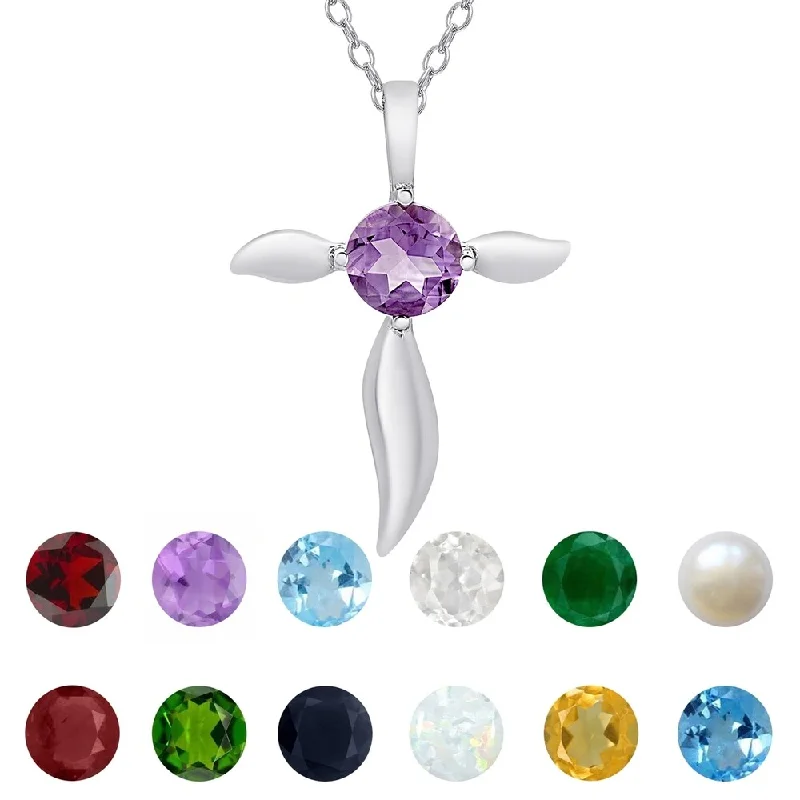 Pure crystal necklaces-Dolce Giavonna Sterling Silver Gemstone Birthstone Cross Necklace