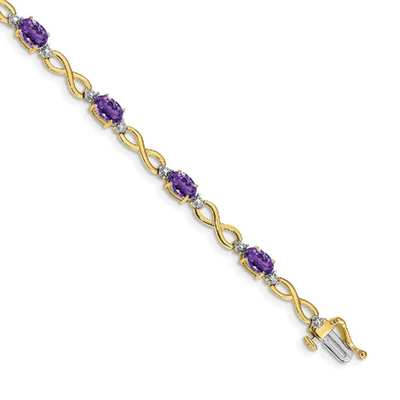 Tide shape bangles-Curata 14k Amethyst Diamond Bracelet