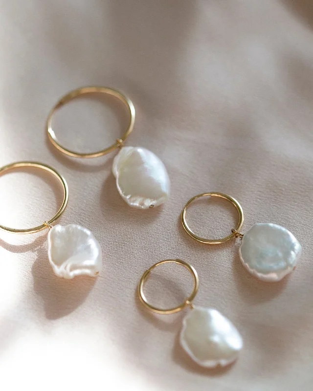 Layered drop earrings-Organic Pearl hoop earrings