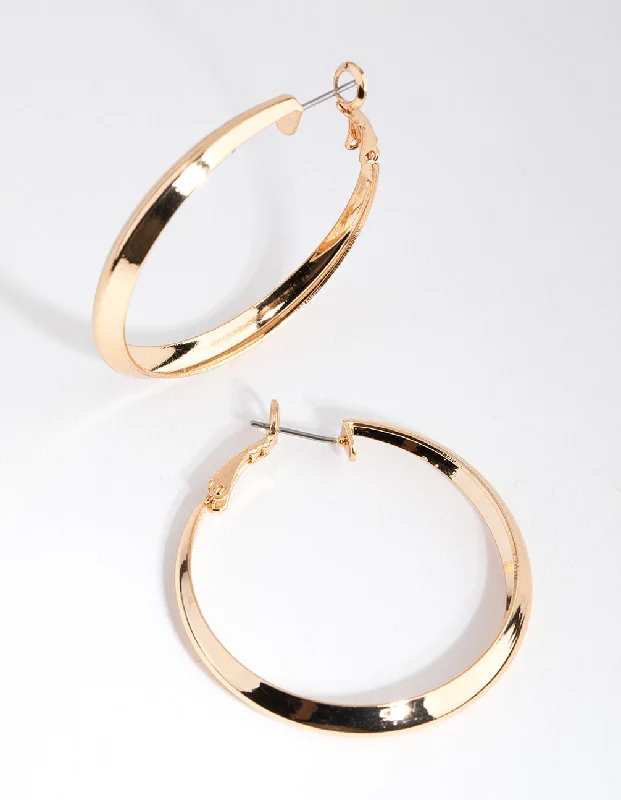 Baroque pearl earrings-Gold Bevelled Edge Hoop Earrings