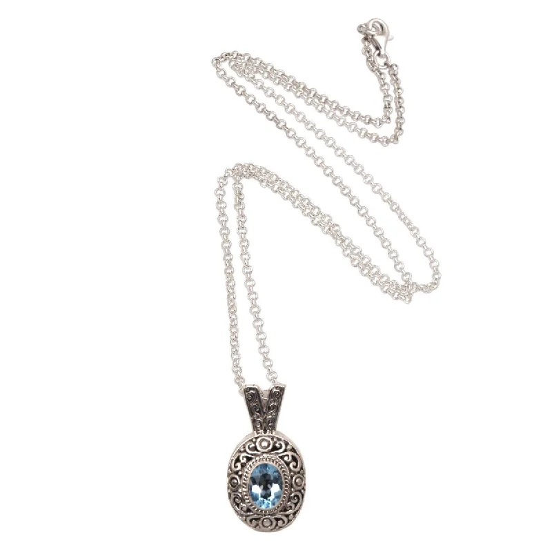 Surf wave necklaces-NOVICA Angel Eye, Blue topaz pendant necklace