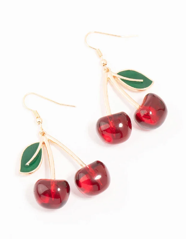 Light drop earrings-Cherry Leaf Acrylic Drop Earrings