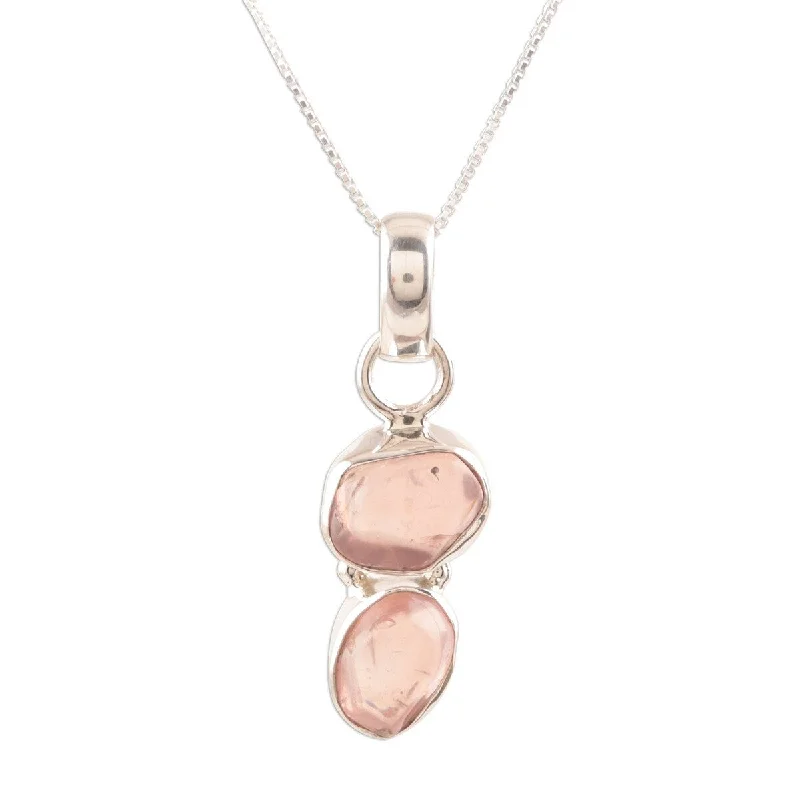 Solid bar necklaces-NOVICA Pink Flair, Rose quartz pendant necklace