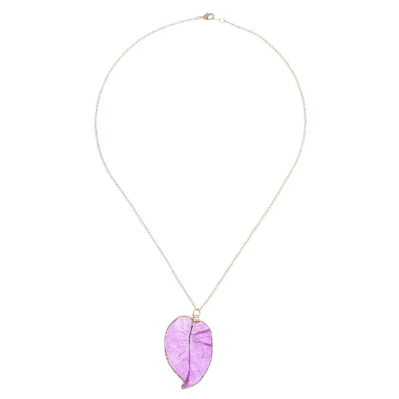 Mesh choker necklaces-NOVICA Bougainvillea Love in Purple, Gold accented natural flower pendant necklace