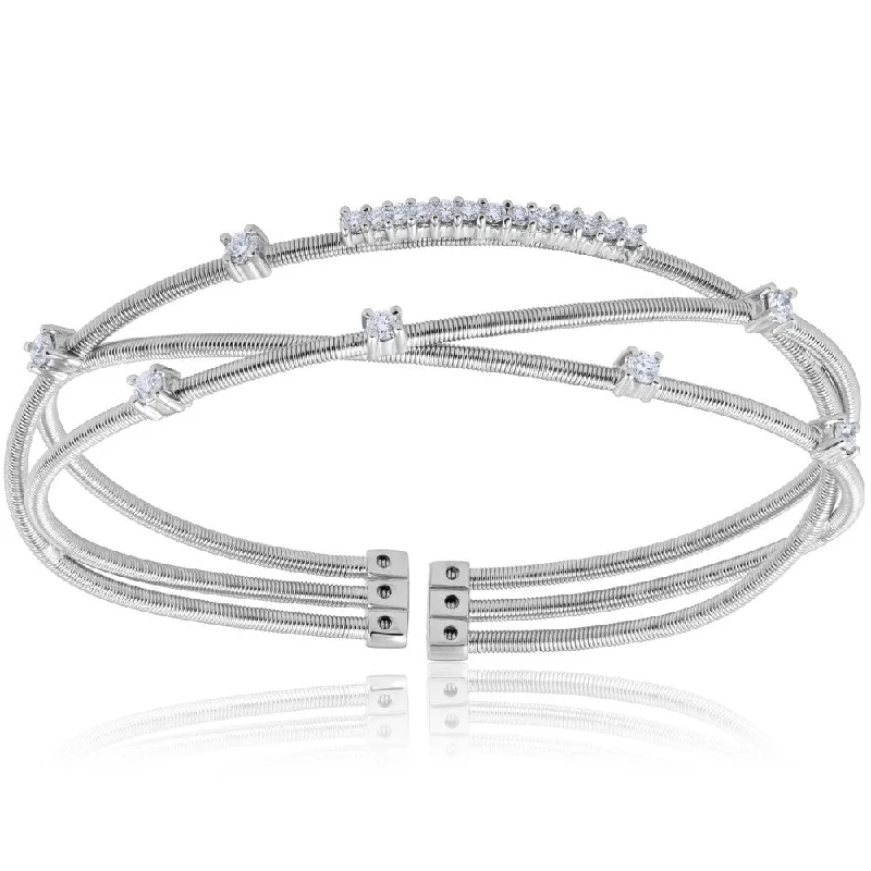 Full moon bangles-Pompeii3 18k White Gold .82 ct TDW Multi Row Diamond Cable Bangle Cuff Bracelet