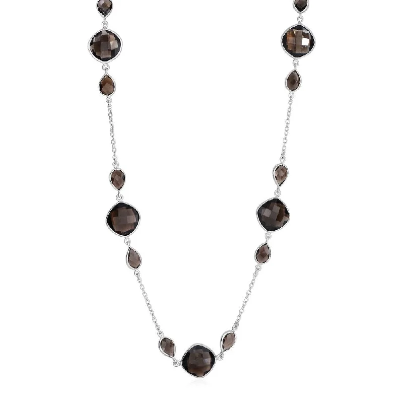 Agate gem necklaces-Necklace with Smokey Quartz Stations in Sterling Silver