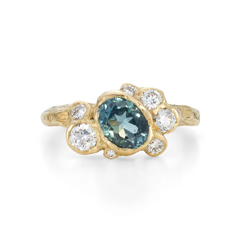 Organic shape engagement rings-Sapphire Sea Ring