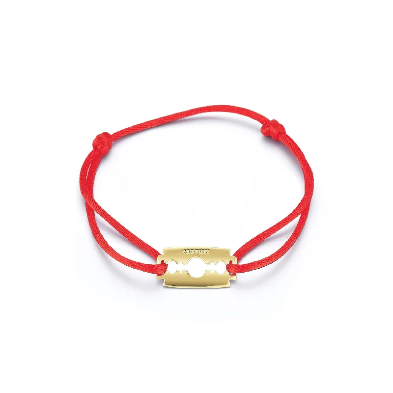 Beaded cluster bangles-14kt Razor Blade on Red Nylon Bracelet