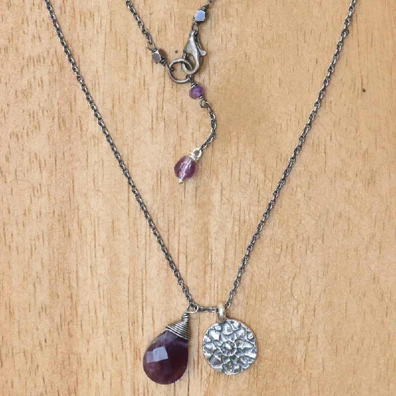 Solid bar necklaces-Handmade Sterling Silver 'Inspiring Lotus' Amethyst Necklace (Indonesia)