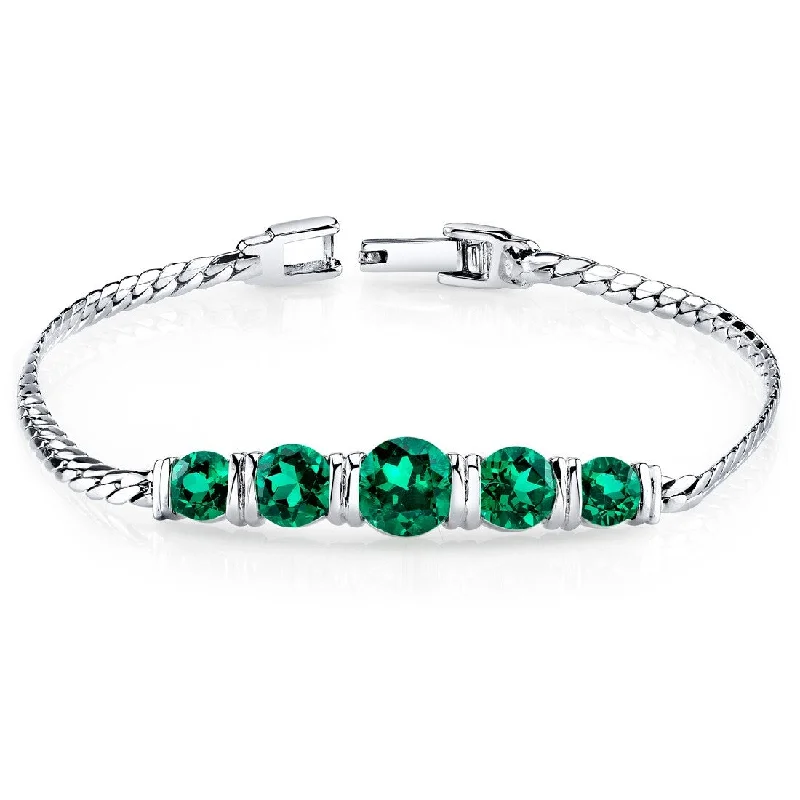 Chunky cuff bangles-3.5 ct Emerald Tennis Bracelet in Sterling Silver