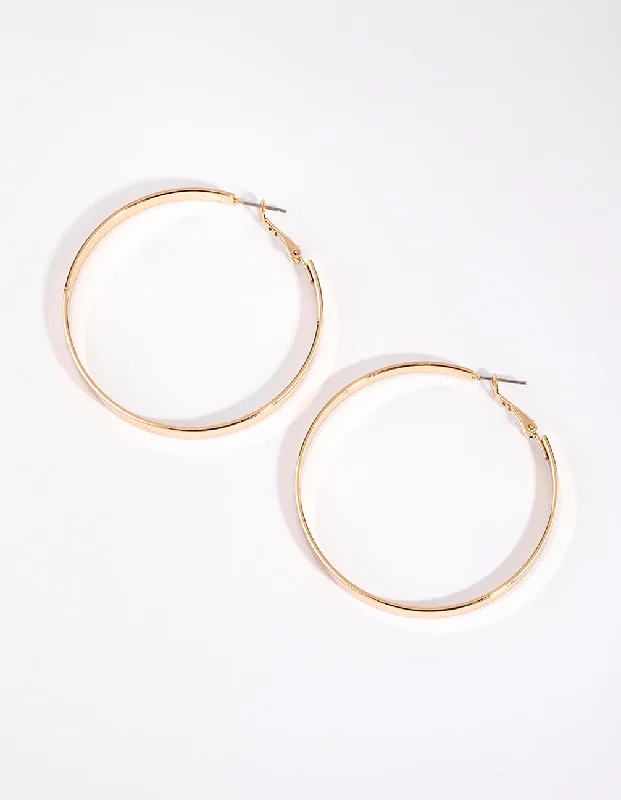 Tiered drop earrings-Gold Flat Hoop Earrings