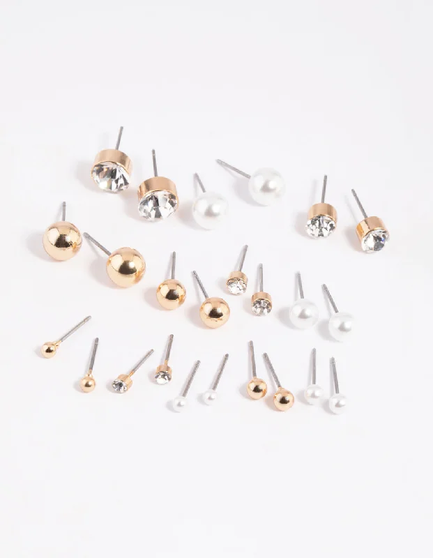 Tiny star earrings-Gold Pearl Stud Earring 12-Pack