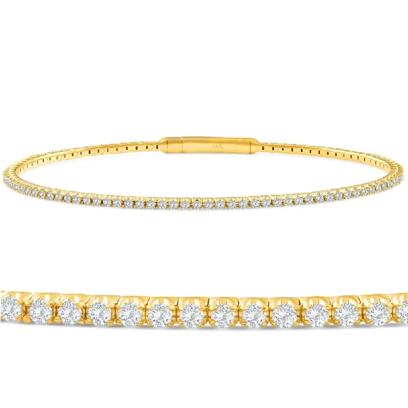 Textured metal bangles-3Ct F/VS Diamond Flexible Oval Bangle Women's Bracelet Yellow Gold Lab Grown