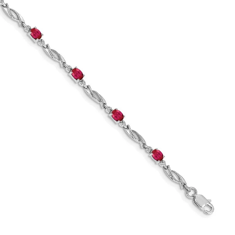 Smooth form bangles-Curata 14k White Gold With Diamond and Composite Ruby Gemstone Bracelet