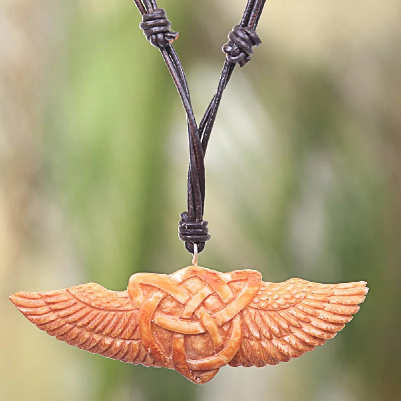 Patina bronze necklaces-Handmade Leather 'Celtic Wings' Necklace (Indonesia)