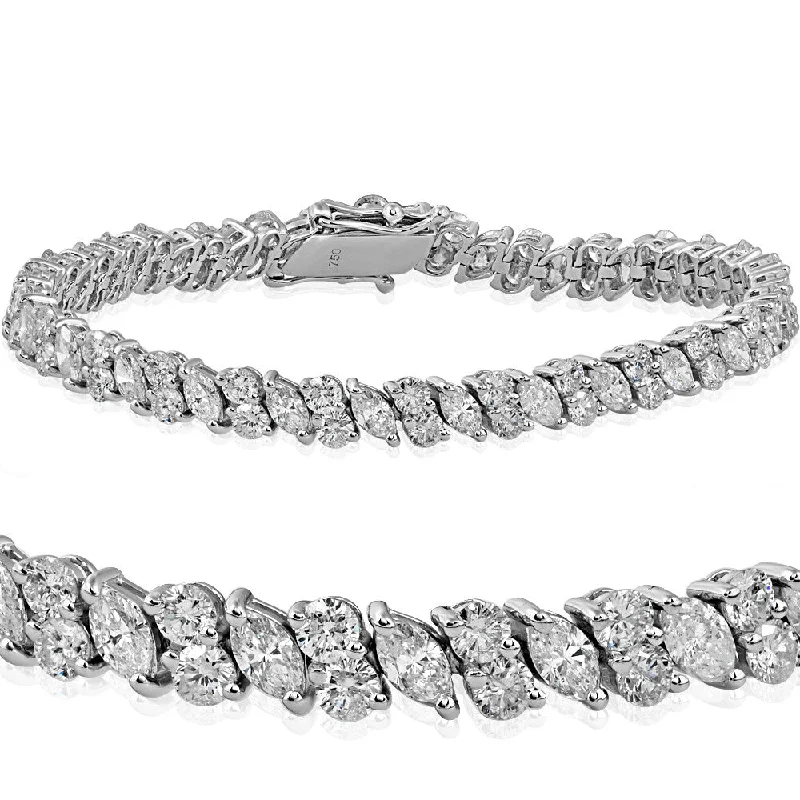 Tiny wing bangles-18k White Gold 7.86 ct TDW Marquise & Round Diamond Tennis Bracelet