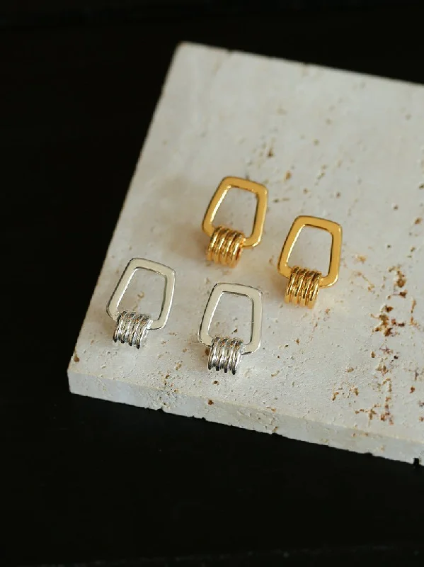 Coiled cord earrings-Trapezoidal Geometric Striped Earrings