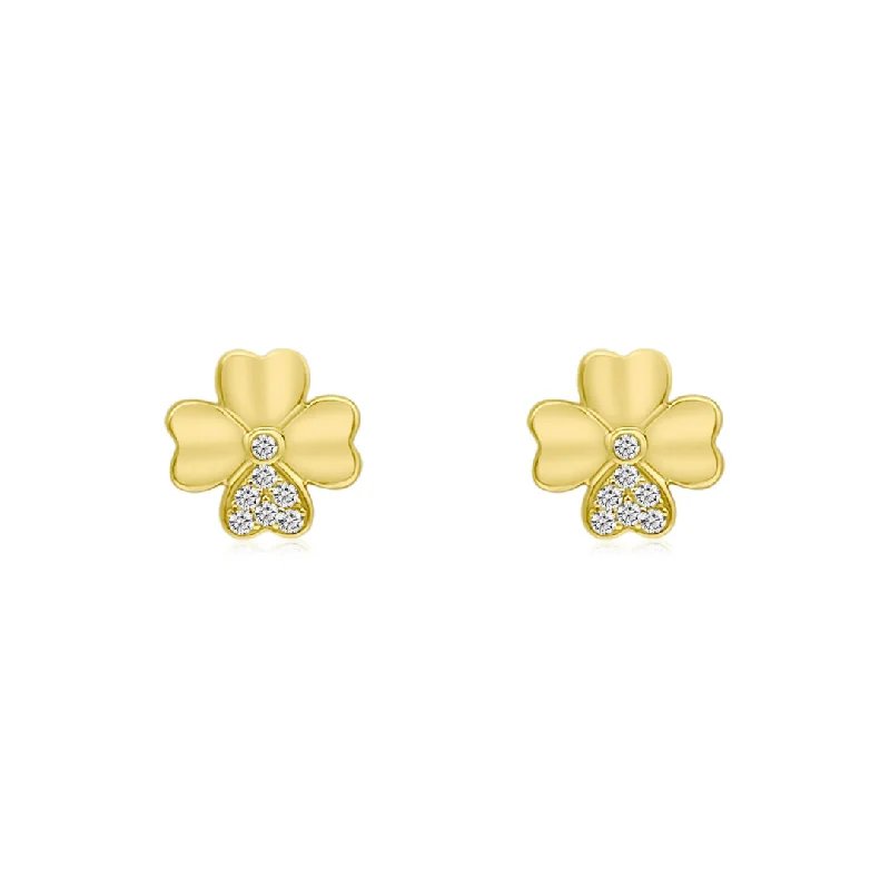 Fine triangle earrings-Diamond Clover Leaf Studs