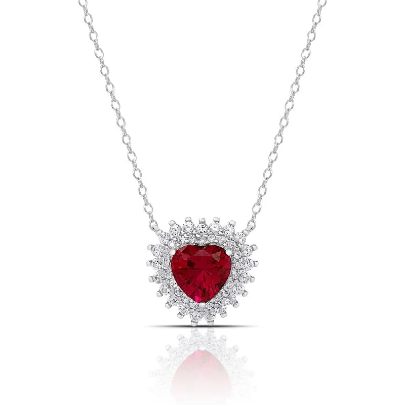 Regal diamond necklaces-Dolce Giavonna Sterling Silver Simulated Ruby Heart Necklace