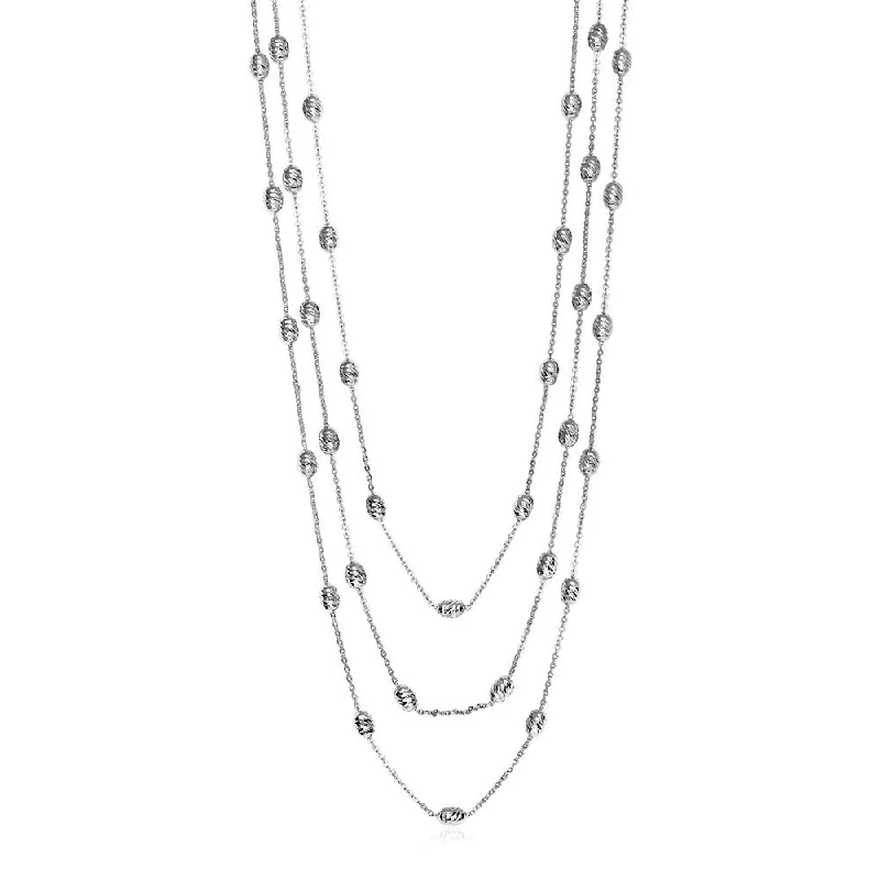 Thin filigree necklaces-Three Strand Graduated Station Necklace in Sterling Silver