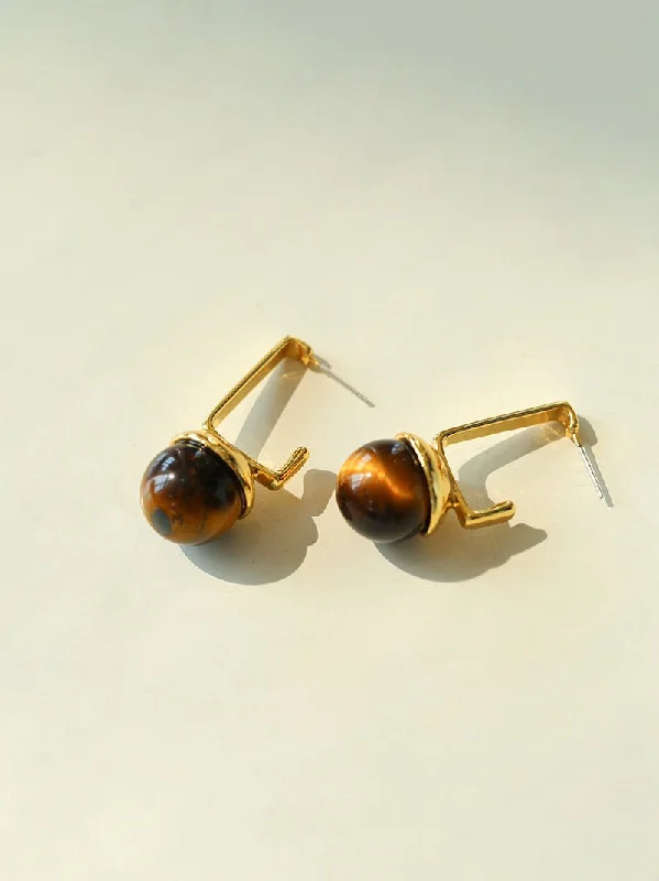 Bead braid earrings-Vintage Geometric Tiger's Eye Earrings