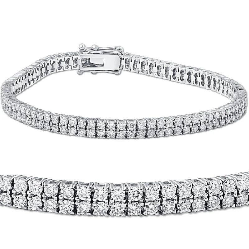 Glossy cuff bangles-4 Ct Diamond Tennis Bracelet Double Row Lab Grown 7" 18k White Gold