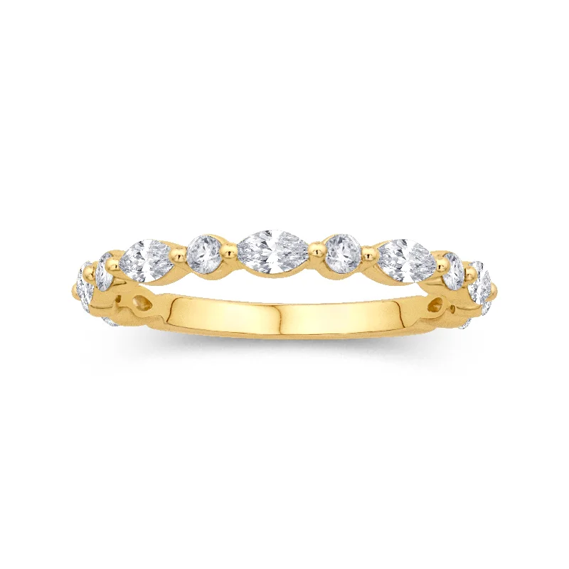 Twisted shank engagement rings-14K Yellow Gold 0.66cttw. Marquise & Round Diamond Alternating Stackable Fashion Ring