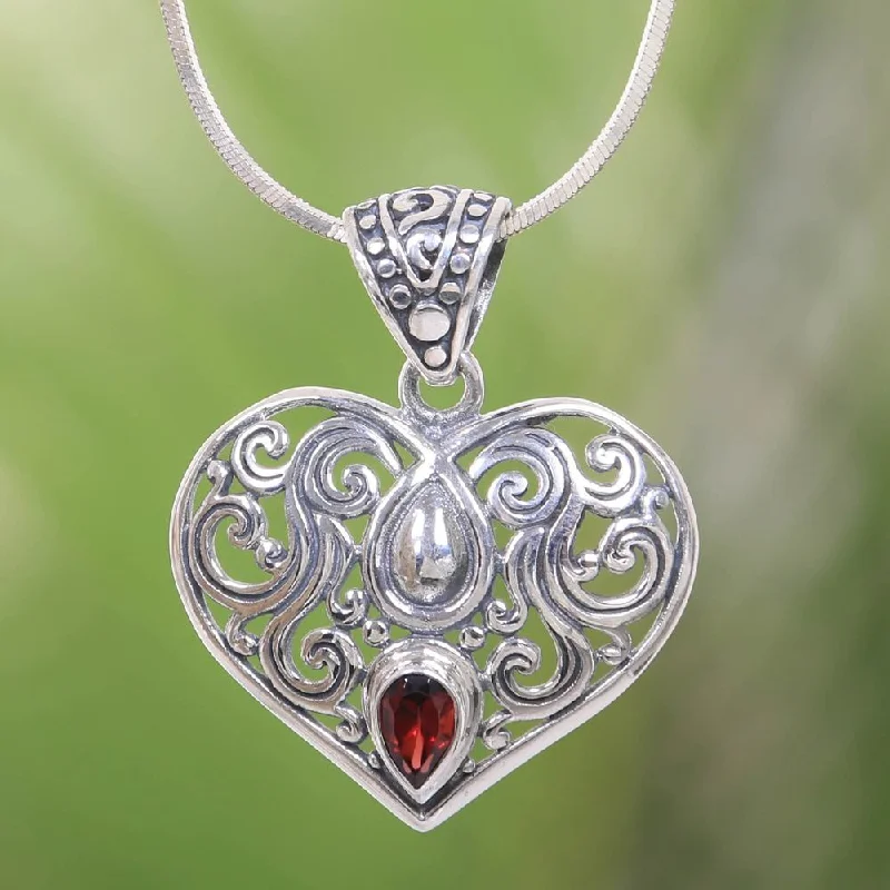 Topaz pendant necklaces-Handmade Sterling Silver 'Tears from the Heart' Garnet Necklace (Indonesia)