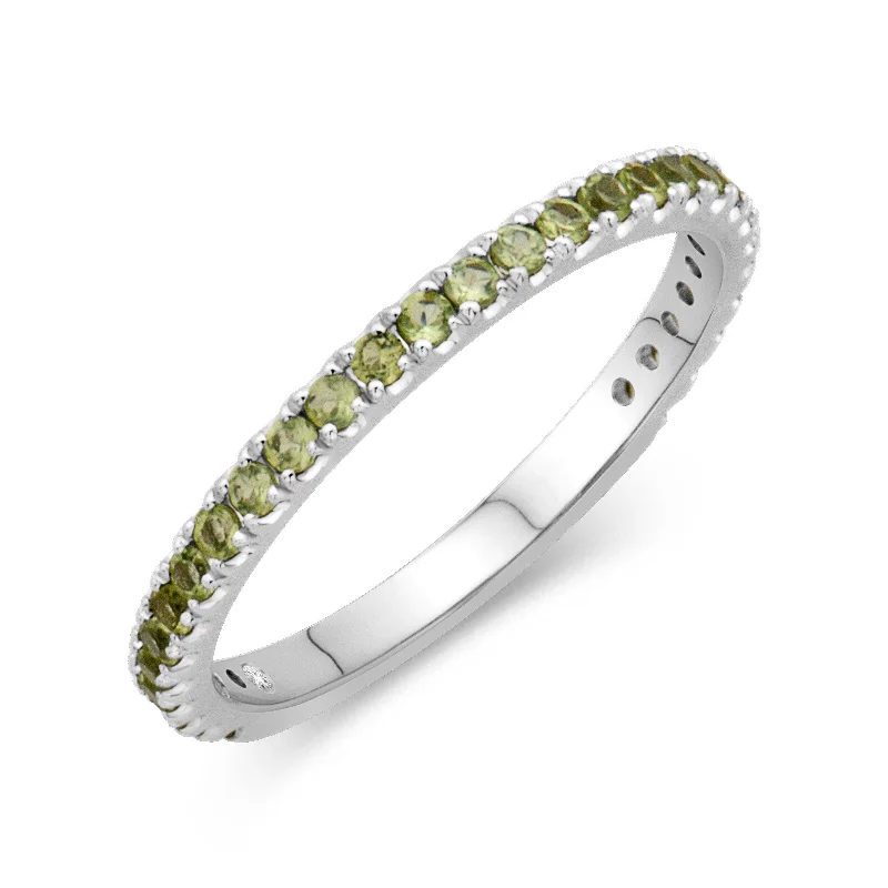 Cluster diamond engagement rings-14K White Gold 0.44cttw. Peridot Stackable Birthstone Ring - August