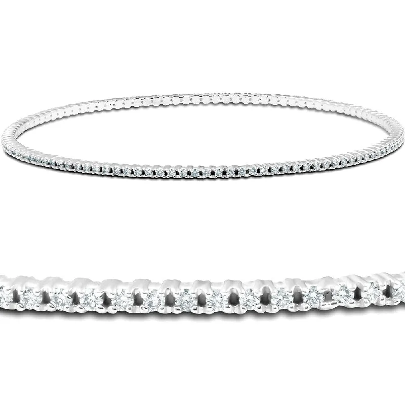 Woven tribal bangles-1 1/2ct 14K White Gold Bangle Diamond Bracelet Womens Solid Genuine Thin