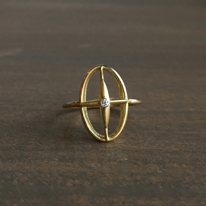 Gold Star Cross Ring with Diamond