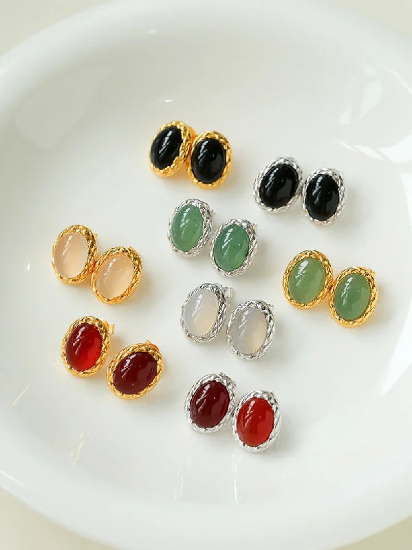 Petal hoop earrings-Vintage Oval Multicolor Gemstone Stud Earrings