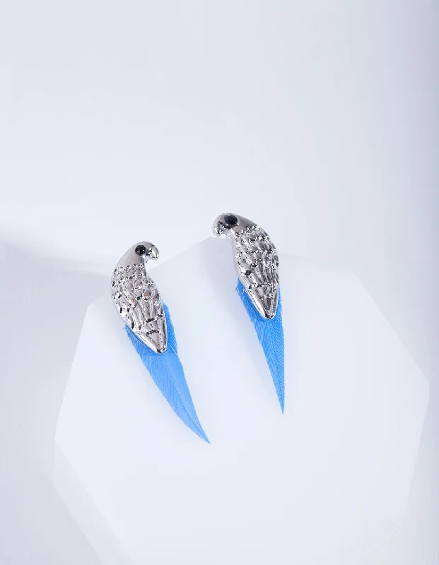 Tiny star earrings-Mini Bird Blue Feather Stud Earrings