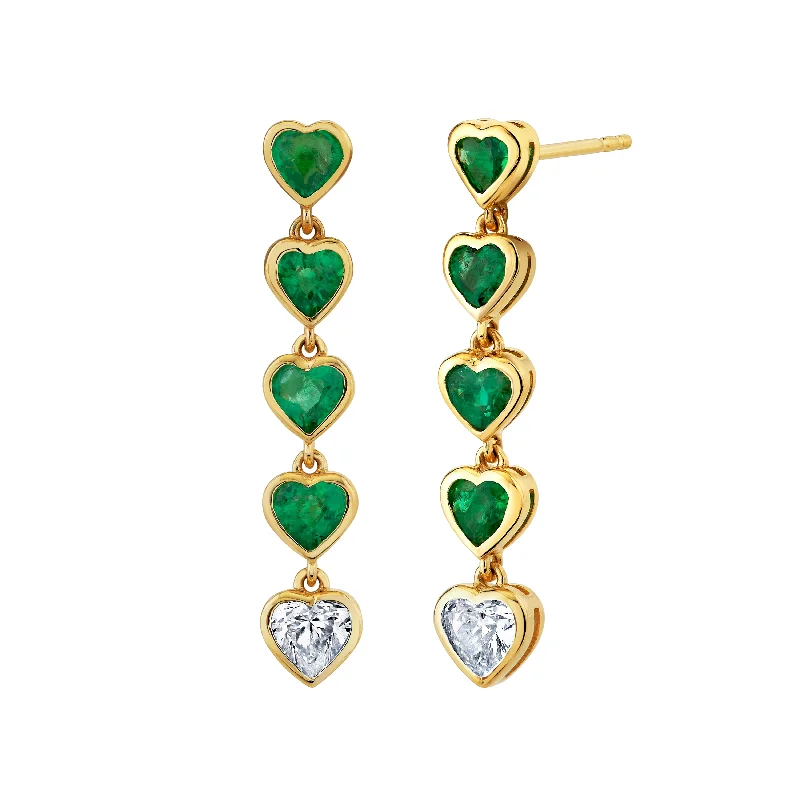 Retro clip earrings-Emerald Heart Drop Earring