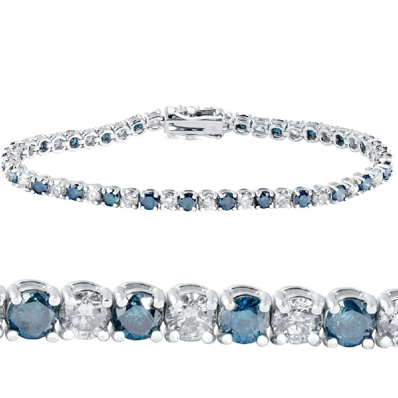 Tiny star bangles-Pompeii3 14k White Gold 8 ct TDW Blue & White Diamond Tennis Bracelet 7" Double Lock Clasp