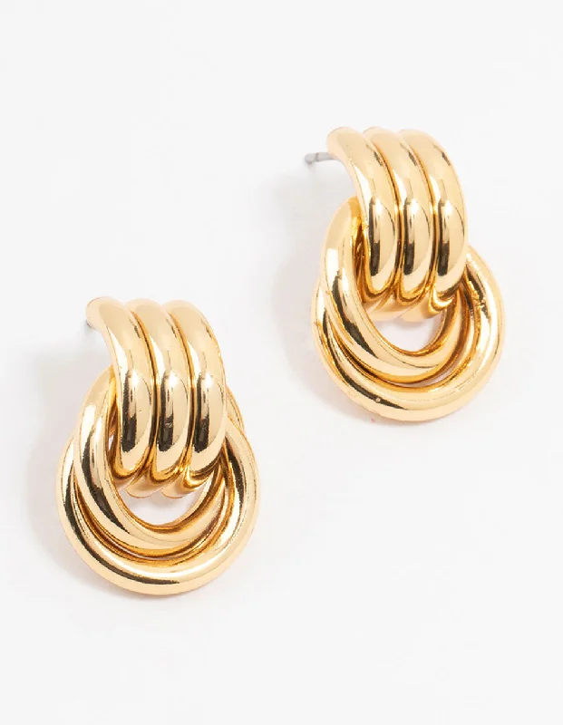 Silk cord earrings-Gold Plated Vintage Knotted Stud Earrings