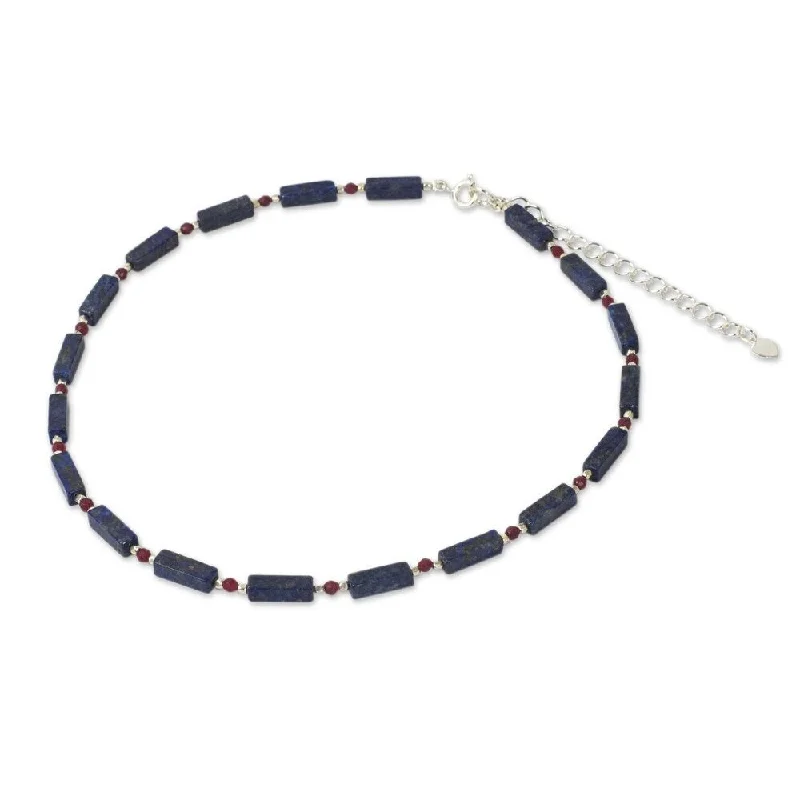 Galaxy charm necklaces-Handmade Sterling Silver Navy Rose Lapis Lazuli Quartz Necklace (Thailand)