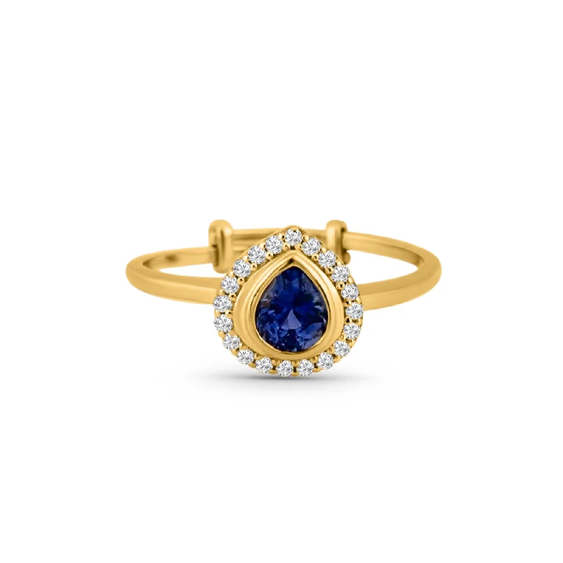 Blue Sapphire Pear Shape Ring In 18K Yellow Gold