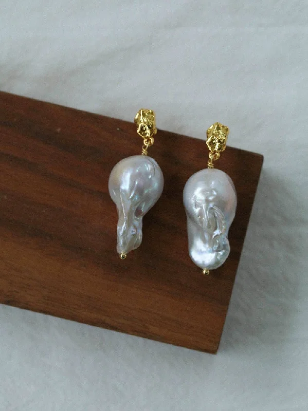 Morganite stud earrings-Lava Metal Baroque Pearl Drop Earrings