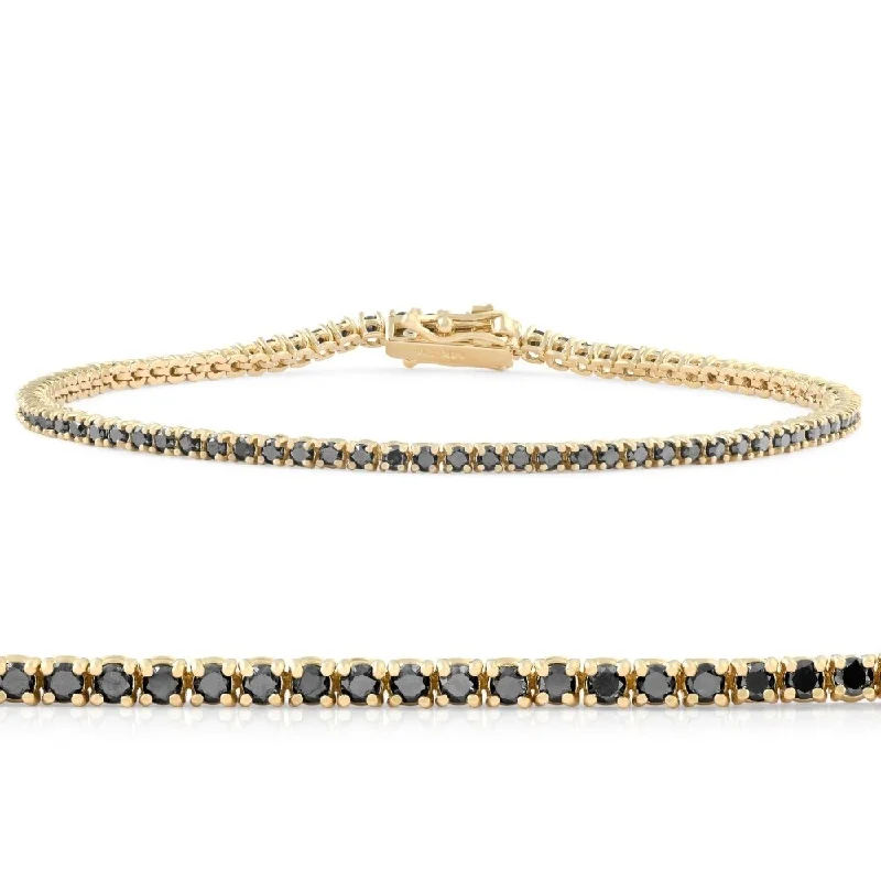 Topaz bangles-1 3/4 Ct TW Black Diamond Tennis Bracelet 14k Yellow Gold 7"