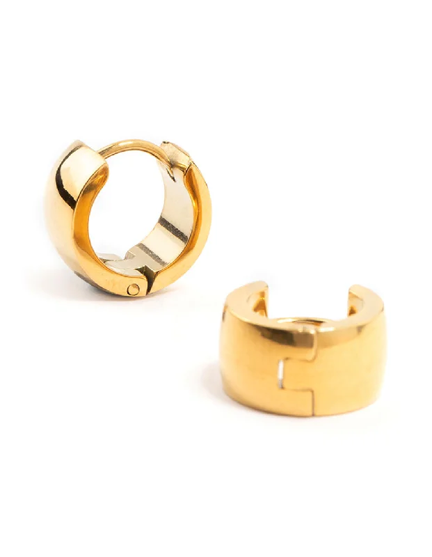 Mystic eye earrings-Waterproof Gold Plated Stainless Steel Wide Round Huggie Earrings