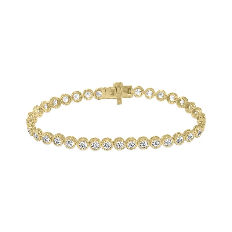 Bamboo weave bangles-Marquee 5 Carat TW Bezel Set Lab Grown Diamond Bracelet in 14K Yellow Gold