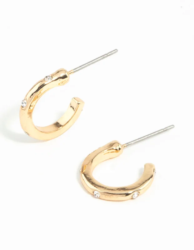 Worn medallion earrings-Gold Diamante Huggie Earrings