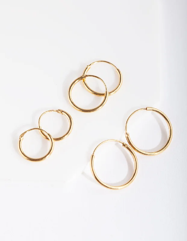 Worn medallion earrings-Gold Plated Sterling Silver Classic Hoop Earring Pack