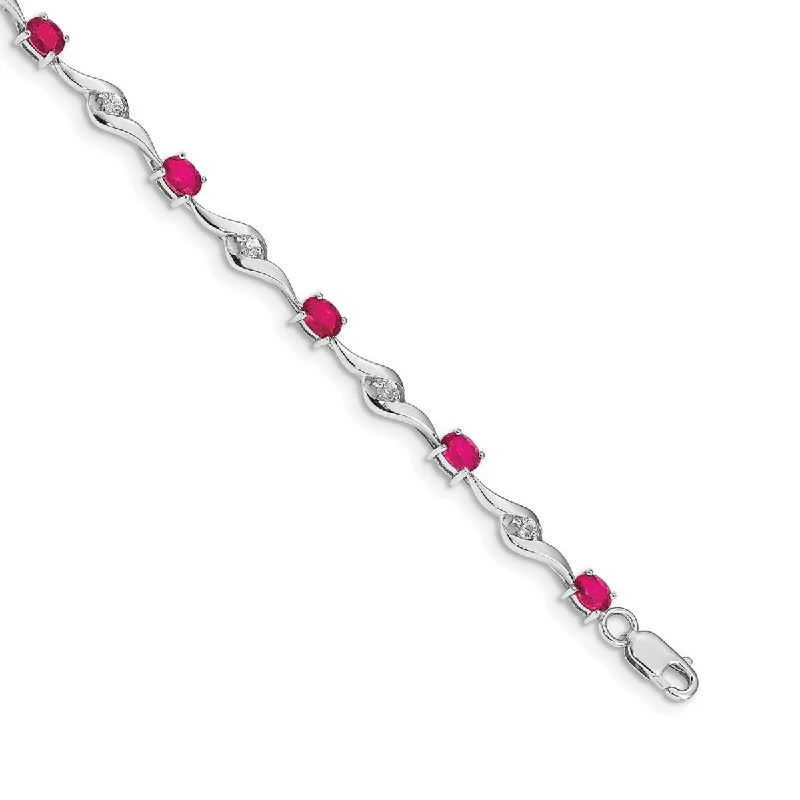 Faith charm bangles-Curata 14k White Gold White Sapphire and Composite Ruby Gemstone Bracelet