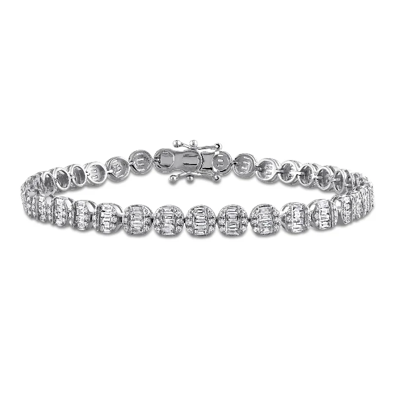 Silk wrap bangles-Miadora 3ct TDW Round Parallel Baguette Diamond Bracelet in 14k White Gold